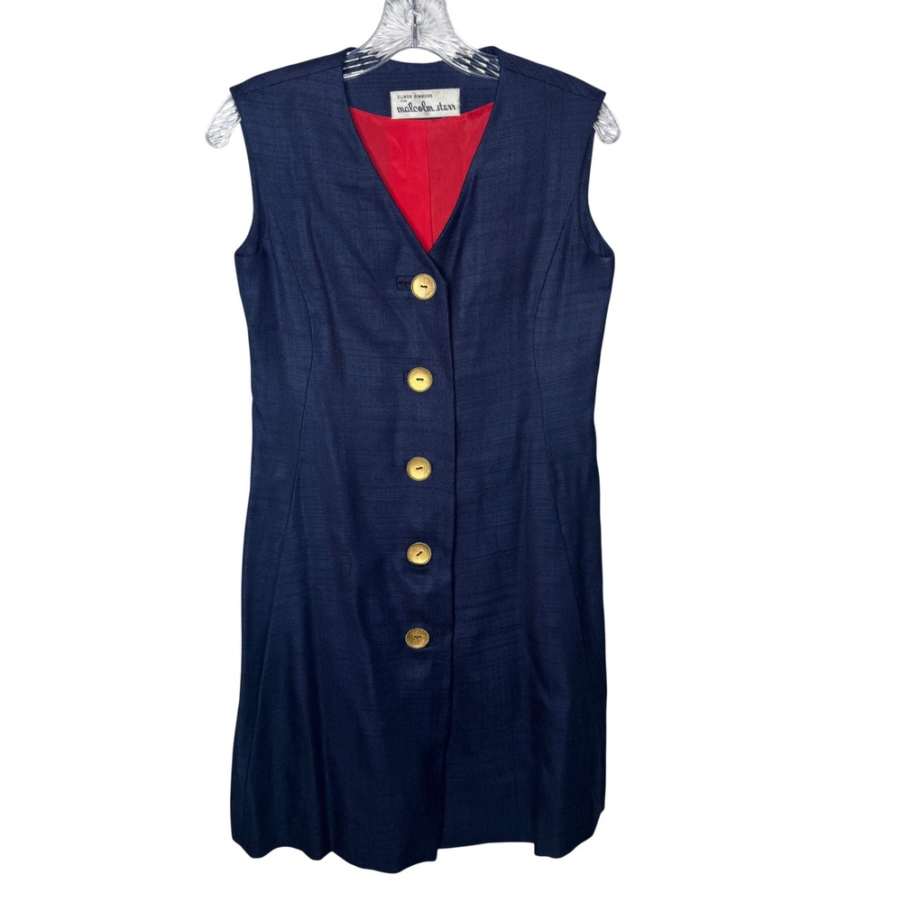 Elinor Simmons for Malcolm Starr Vintage 60s Navy Blue Button Mini Dress 6‎